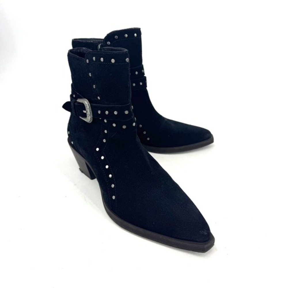 Crown‎ Vintage Icon Black Suede Studded Western Buckle Ankle Boots Womens 9.5M
